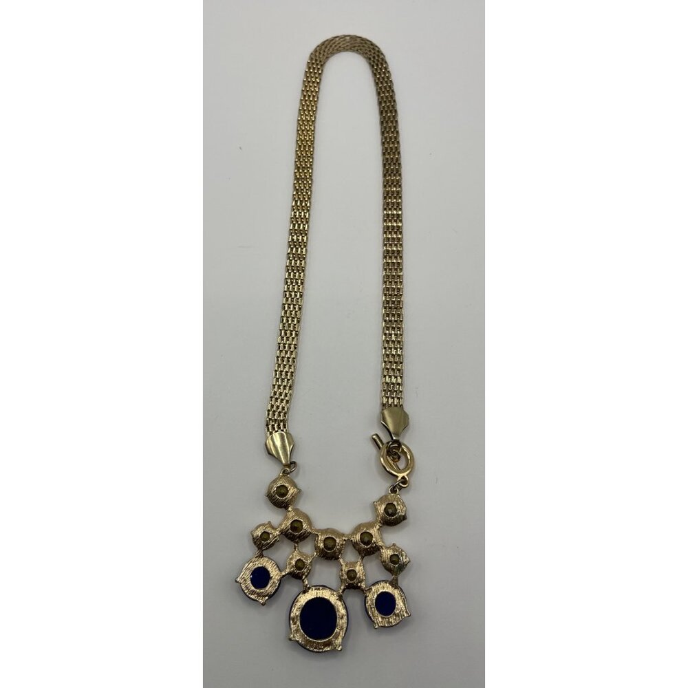 Gold-Tone Chain Statement Necklace With Blue & Clear Crystal Accents 18" L - Picture 7 of 8